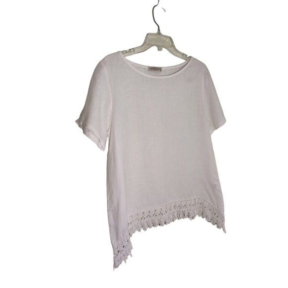 Terzo Millenno White short sleeve Linen Crochet Lace tunic top size M - Picture 7 of 12